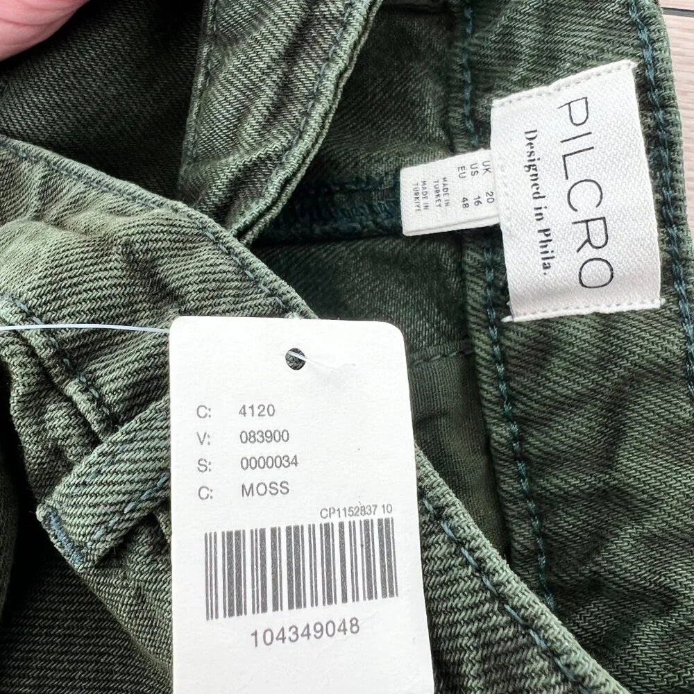 NWT Anthropologie Pilcro Pleated Basque-Waist Olive Green Denim Midi Skirt Sz 16 - Picture 6 of 14